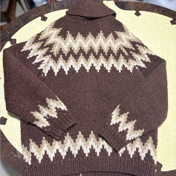 Vintage Brown and Cream Zigzag Knit Pattern Men's Sweater - Picture 5 of 8